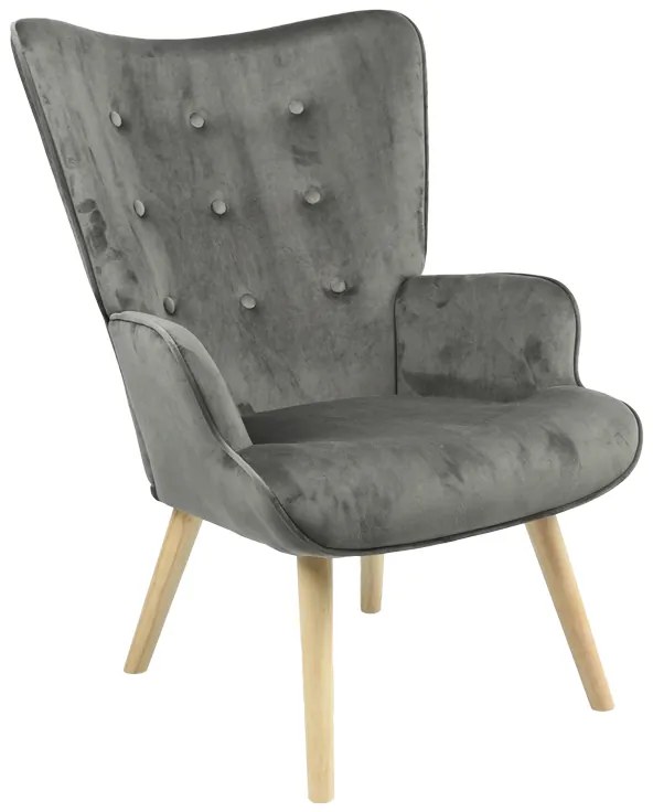 Intrahome Πολυθρόνα Fluffy Intrahome βελούδο ανθρακί-φυσικό πόδι 75x69x96εκ | SKU: INTRAPA-366111134