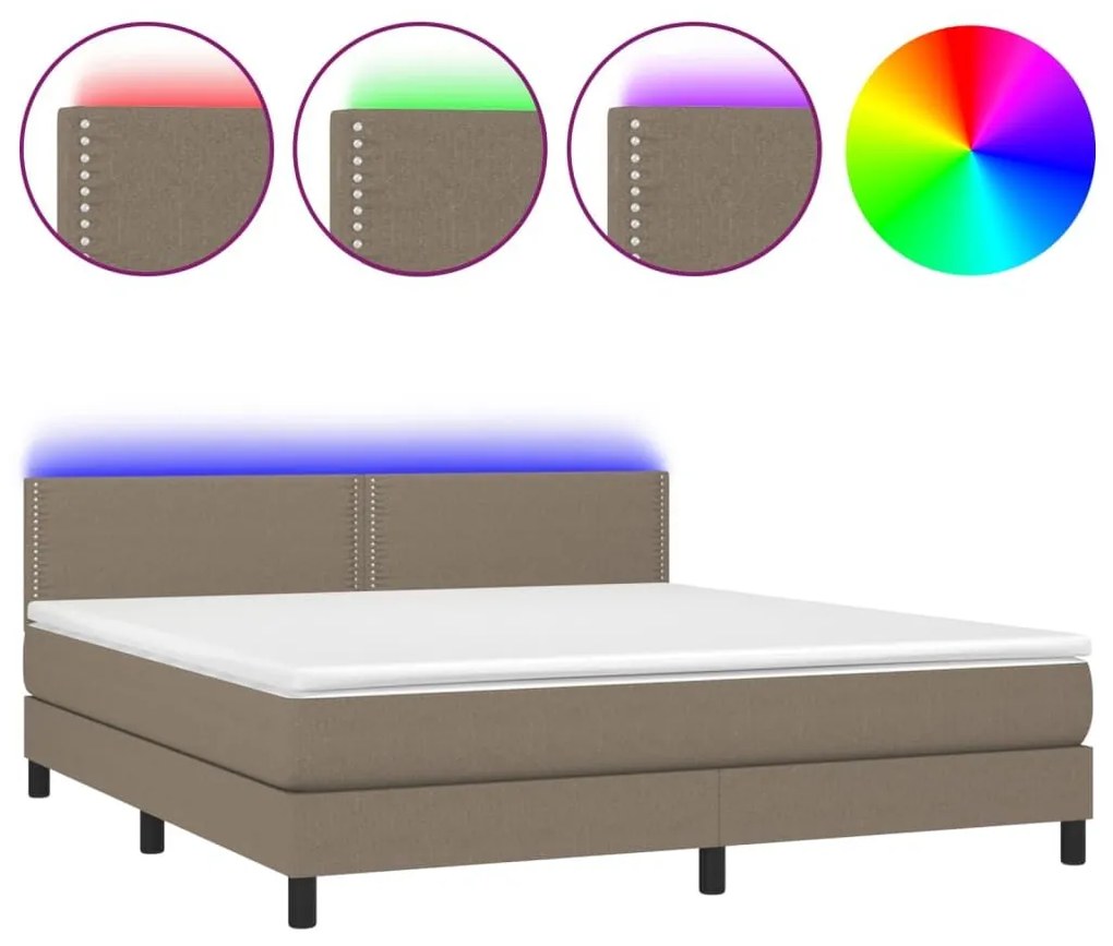 Κρεβάτι Boxspring με Στρώμα &amp; LED Taupe 180x200 εκ. Υφασμάτινο - Μπεζ-Γκρι