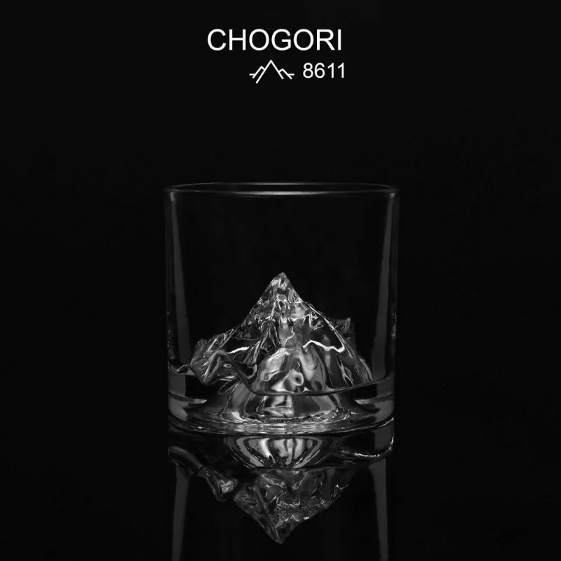 Σετ ποτηριών ουίσκι LIITON K2, 250 ml, 2 τεμάχια, έντονα τοιχώματα, 3D ανάγλυφος πυθμένας με το σχήμα της μύτης K2, διάφανο
