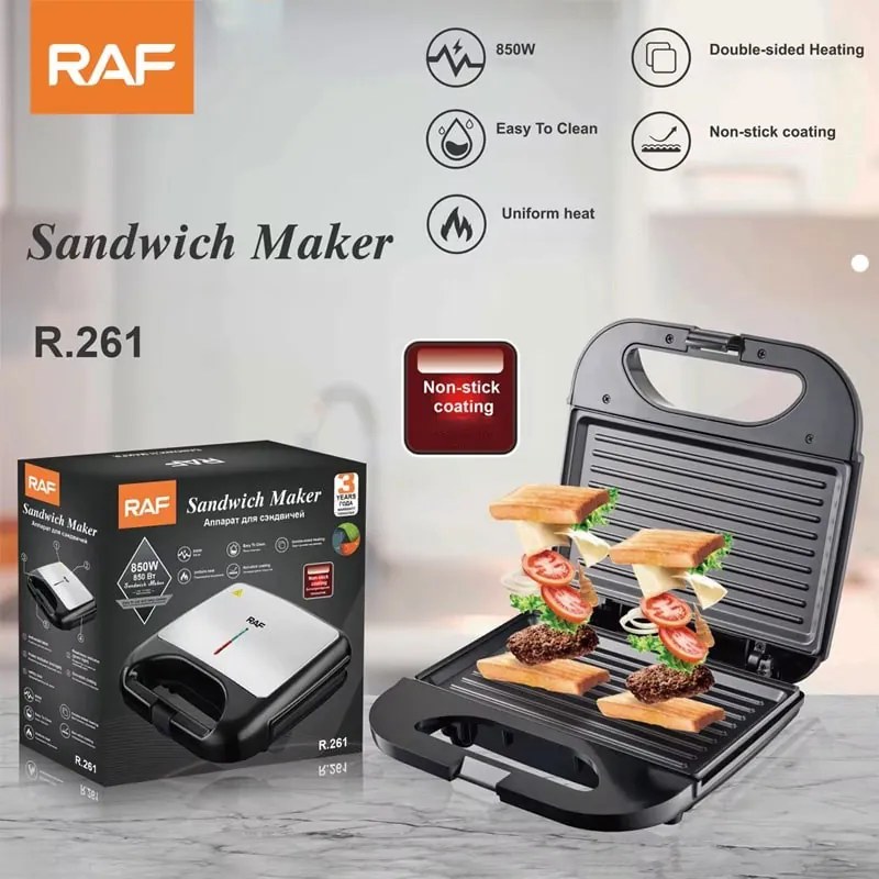 RAF Τοστιέρα με Αντικολλητικές Πλάκες 850W R.261 - Sandwich Maker with Non-Stick Plates