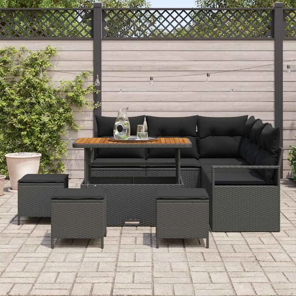 vidaXL Σετ Καναπέ Κήπου με μαξιλάρι 9 pcs Μαύρο Πολυ ράταν
