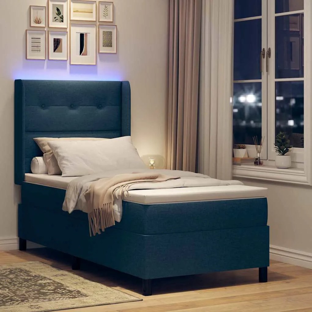 vidaXL Κρεβάτι με ελατήρια με στρώμα Μπλε 90 x 190 cm ύφασμα