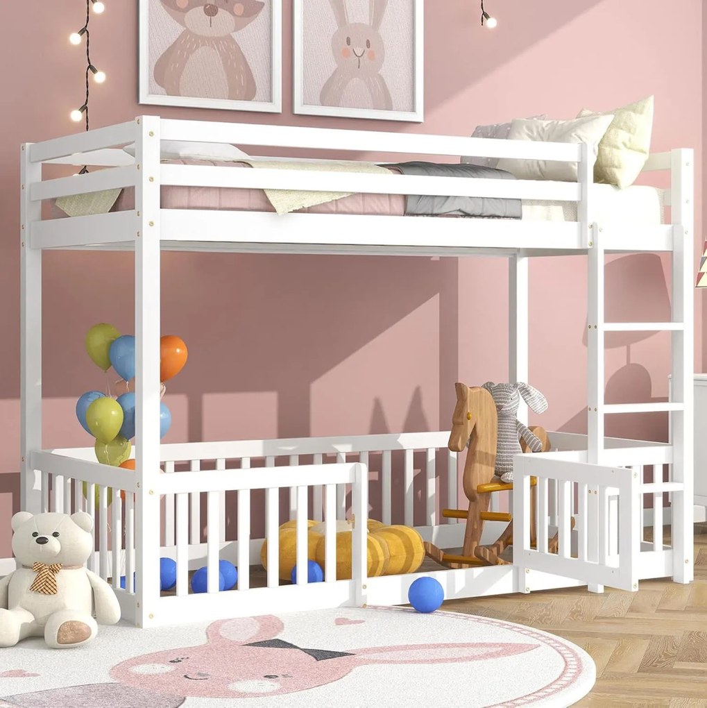 Κουκέτα παιδική PLAYKID με Παρκάκι Ξύλο Πεύκου Λευκό 190x90 εκ. 208x151.5x150 εκ.