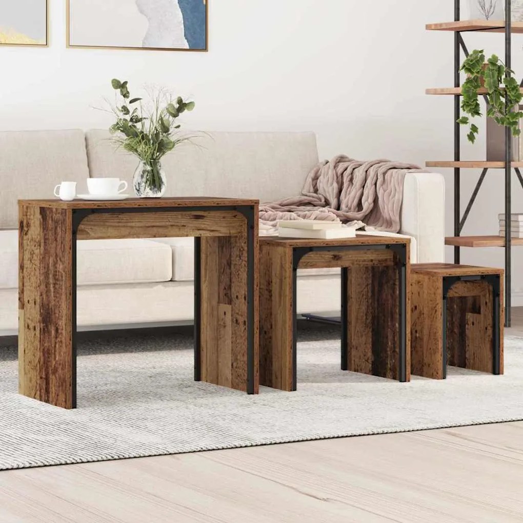 vidaXL Φωτιστικό Τραπεζάκι 3 pcs Παλαιό ξύλο 60 x 35 x 56 εκ.