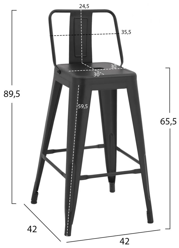 Σκαμπό μπαρ Melita Μεσαίου Ύψους με Πλάτη Μεταλλικό Μαύρο ματ 42x42x89,5Y εκ. 42x42x89.5 εκ.