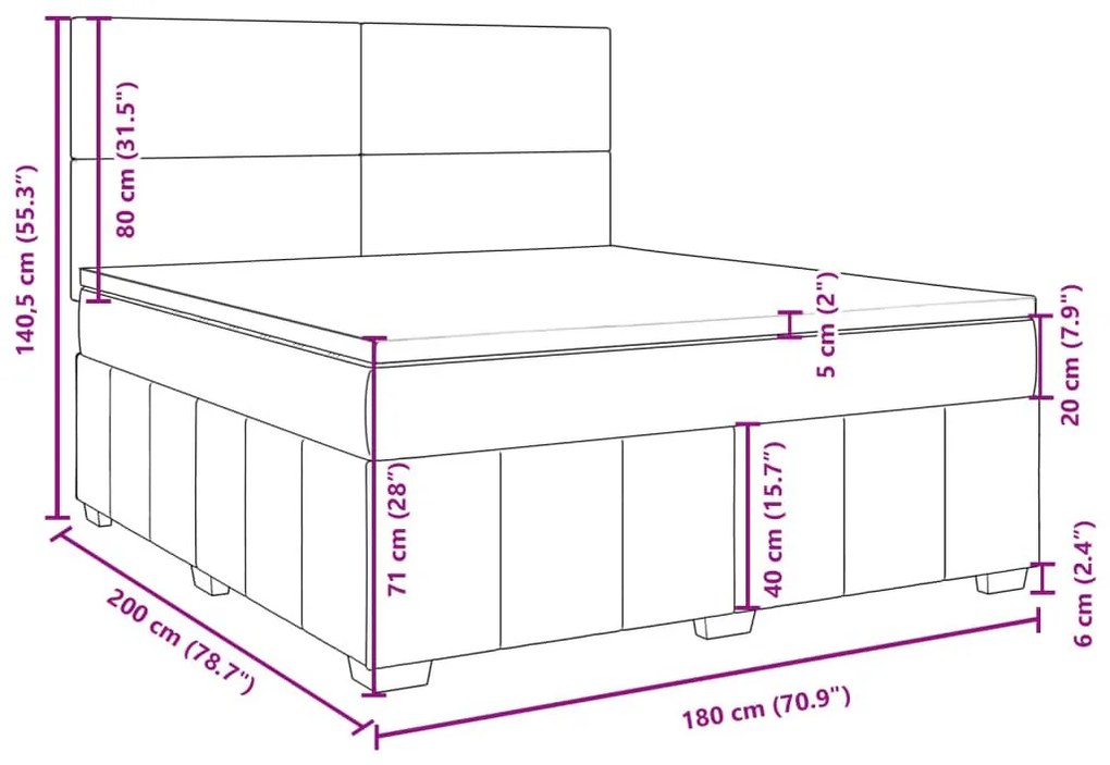 Κρεβάτι Boxspring με Στρώμα Σκούρο Γκρι 180x200 εκ Υφασμάτιν - Γκρι