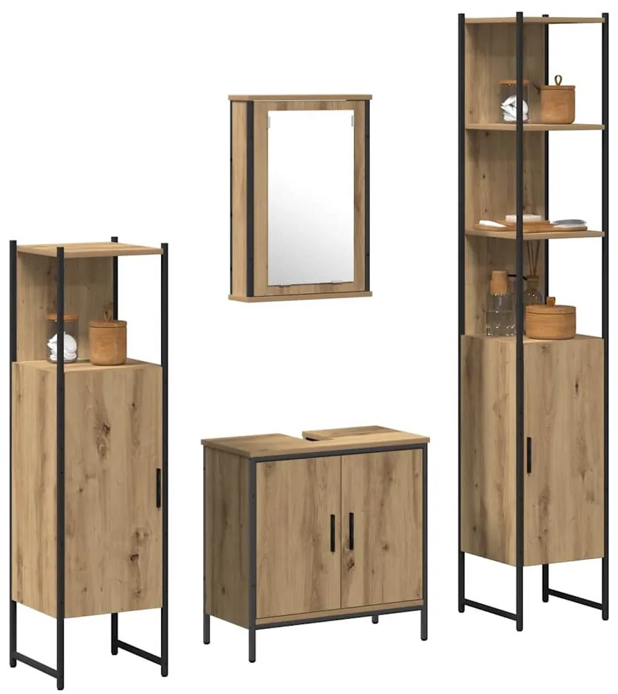vidaXL Σετ Επίπλων Μπάνιου με ράφι 4 pcs Καφέ 33 x 33 x 185.5 εκ