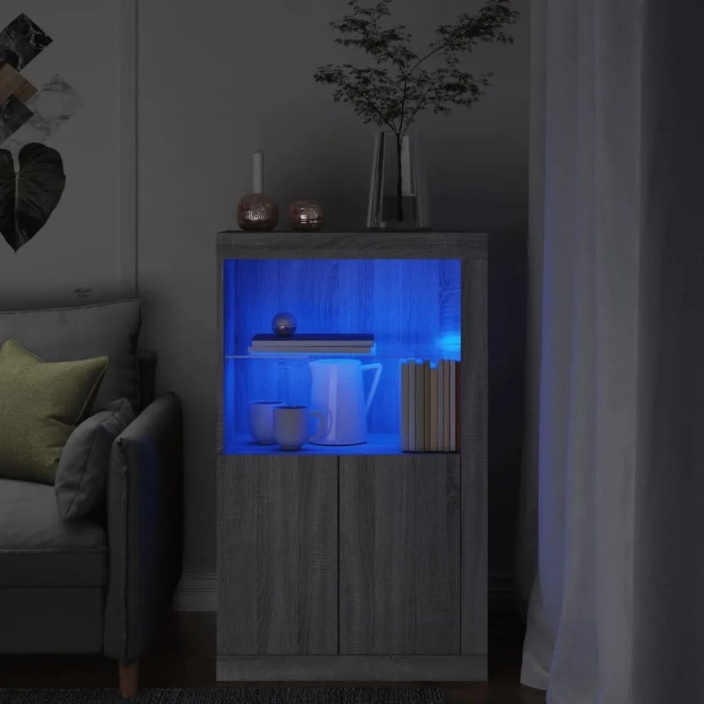 vidaXL Nτουλάπι Βοηθητικό με Φώτα LED Γκρι Sonoma Επεξεργασμένο Ξύλο