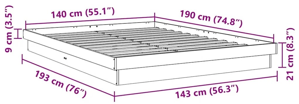 Πλαίσιο κρεβατιού χωρίς στρώμα 140x190 cm μασίφ ξύλο δρυς - Καφέ