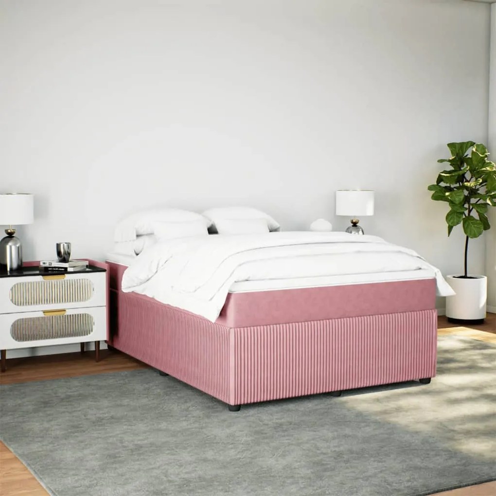 vidaXL Κρεβάτι Boxspring με Στρώμα Ροζ 140x190 εκ. Βελούδινο