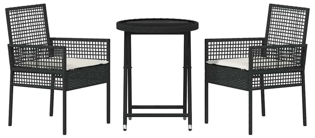 vidaXL Σετ Μπιστρό Κήπου 3 pcs Μαύρο Πολυ ράταν