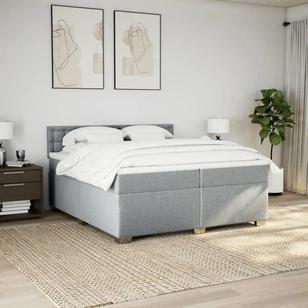 Κρεβάτι Boxspring με Στρώμα Ανοιχτό Γκρι 200x200 εκ. Υφασμάτινο - Γκρι