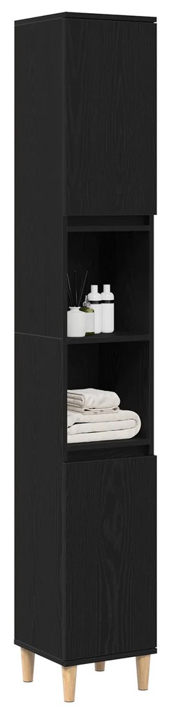 vidaXL Ντουλάπι Μπάνιου Μαύρο Δρυς 30x30x190 εκ Επεξεργασμένο Ξύλο
