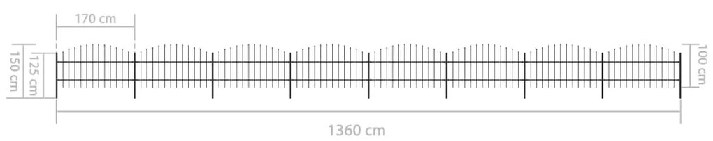 vidaXL Κάγκελα Περίφραξης με Λόγχες Μαύρα (0,75-1) x 13,6 μ. Ατσάλινα