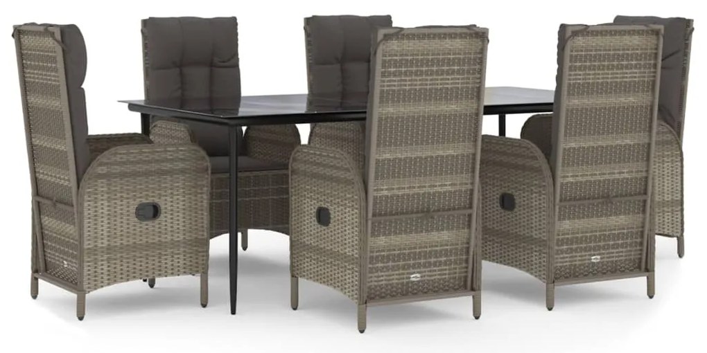 vidaXL Σετ Τραπεζαρίας Κήπου 7 τεμ Μαύρο&amp;Γκρι Συνθ. Ρατάν με Μαξιλάρια