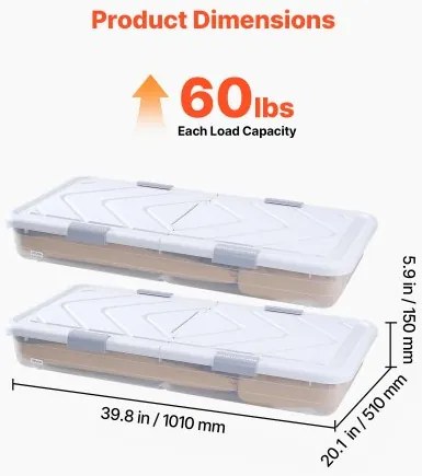 VEVOR Under Bed Storage with Wheels 39.8x20.1x5.9 In Rolling Storage Bags 2 Pack