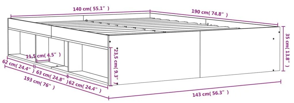 Πλαίσιο Κρεβατιού Καπνιστή Δρυς 140x190 εκ. - Καφέ