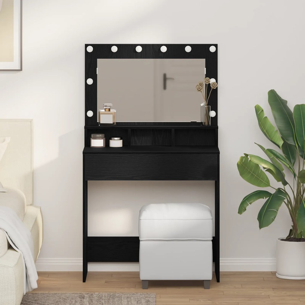 vidaXL Επιφάνεια Μακιγιάζ  με LED Φώτα, Μαύρη Δρυς, 79x41x135 εκ