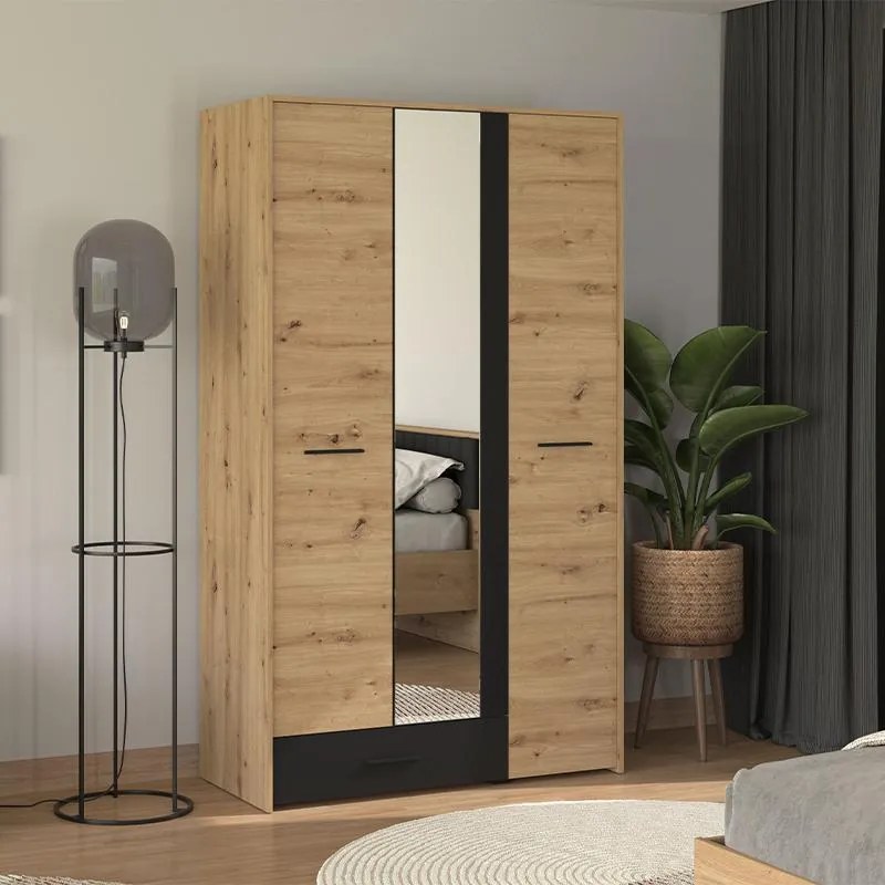 Ντουλάπα Varadero 3K1F1O Artisan Oak - Μαύρο 119x53x203,5 εκ. 119x53x203.5 εκ.