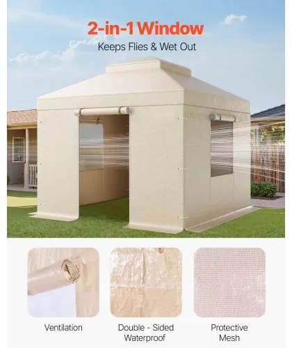 VEVOR Winter Gazebo Cover Fits 3.05 x 3.05 m Hardtop Gazebos, All-Weather Double-Tiered Gazebo Cover with Sidewalls & Windows, High-Density PE Enclosed Storage Shelter Covers, Gazebos not Included