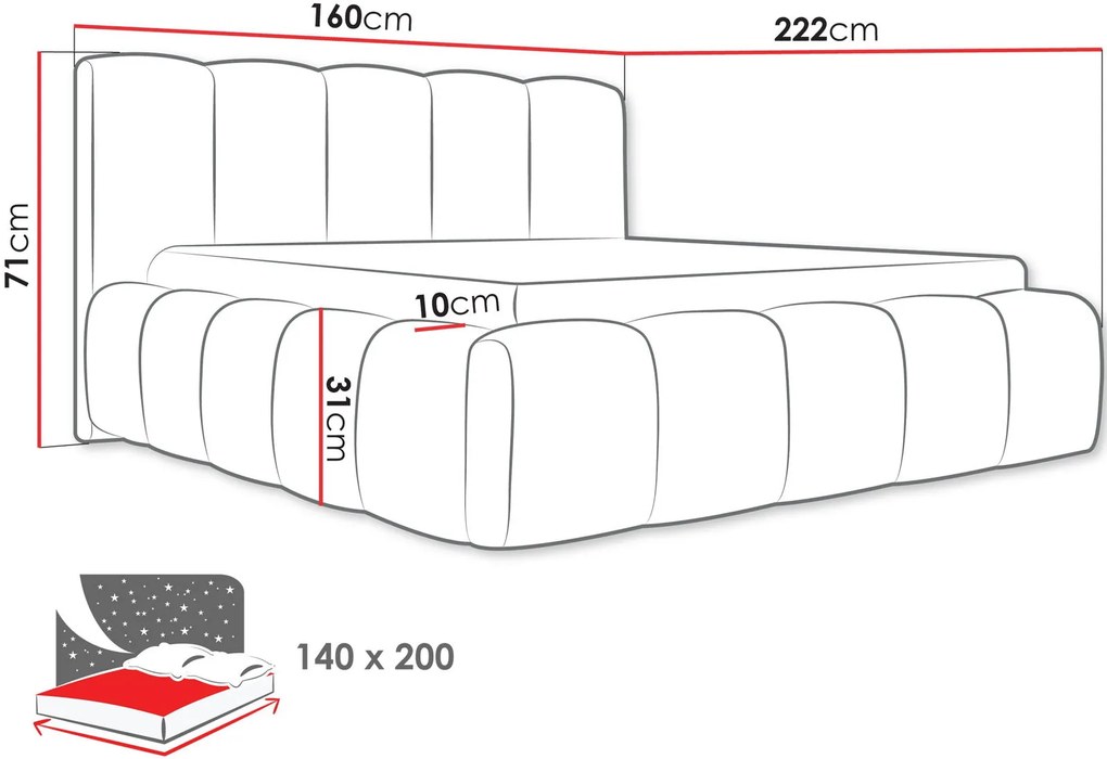 Επενδυμένο κρεβάτι Kevson-Mauro-140 x 200