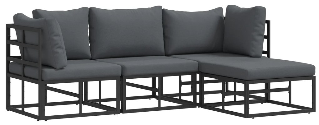vidaXL Σετ Καναπέ Κήπου 4 pcs Μαύρο 213 x 141.5 x 71 εκ Αλουμίνιο