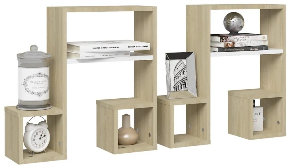 vidaXL Ραφιέρες Τοίχου 2 τεμ Λευκό/Sonoma Δρυς 50x15x50εκ. Μοριοσανίδα