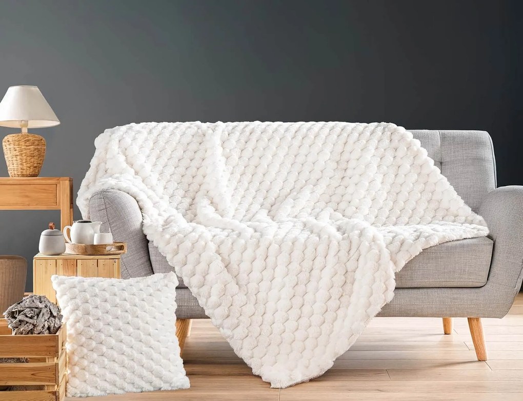 Κουβέρτα Frosty Douceur d'intérieur με εσωτερική επένδυση sherpa και διαστάσεις 220x240cm - White