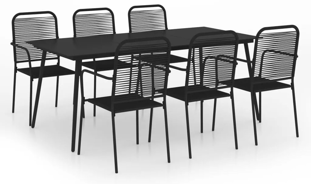 vidaXL Σετ Τραπεζαρίας Κήπου 7 τεμ. Μαύρο Ατσάλι Βαμβακερό Σχοινί