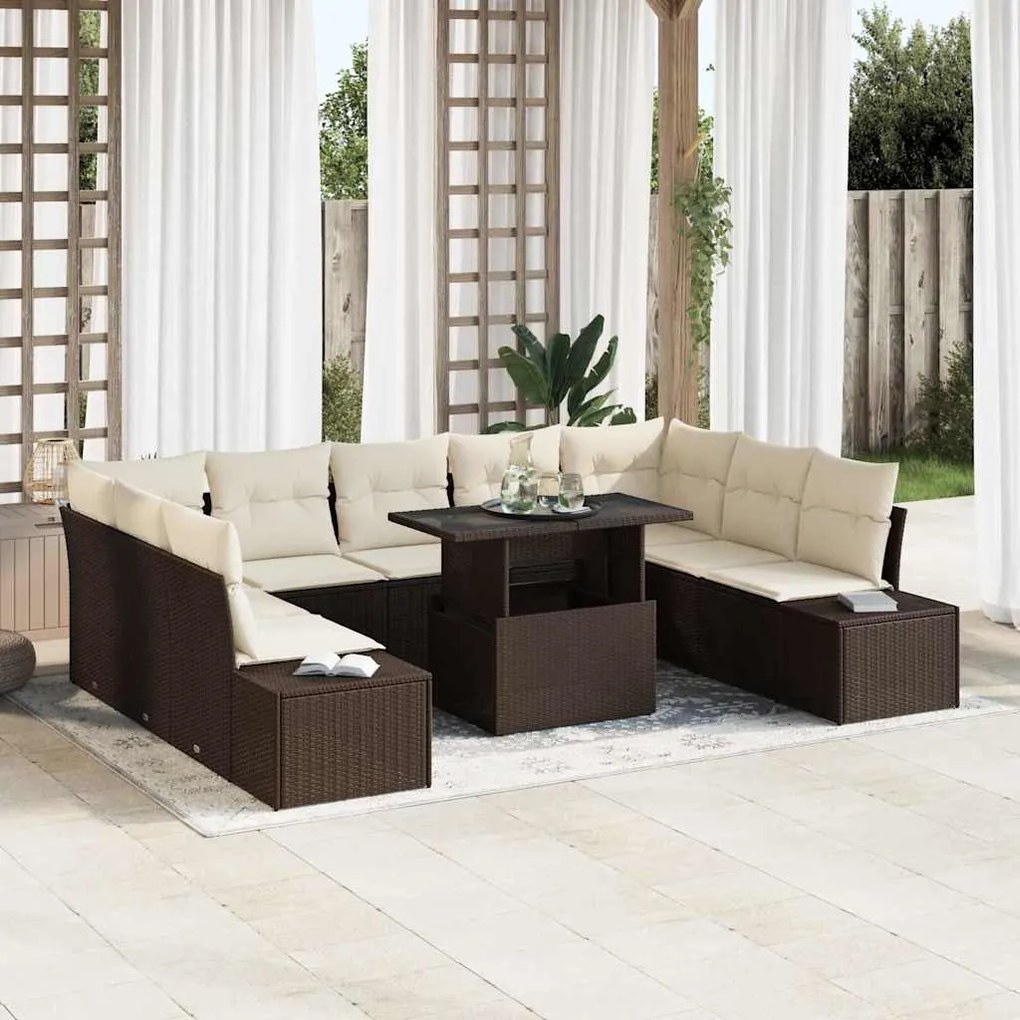 vidaXL Σετ Καναπέ Κήπου 10 pcs Καφέ και κρεμ 100 x 55 x 73 εκ.