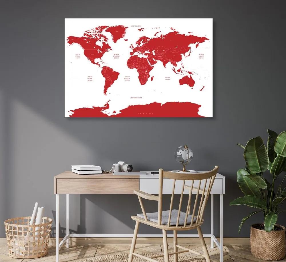 Εικόνα στον παγκόσμιο χάρτη φελλού με μεμονωμένες πολιτείες με κόκκινο χρώμα - 120x80  wooden