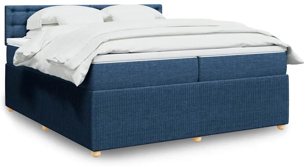 vidaXL Κρεβάτι Boxspring με Στρώμα Μπλε 200x200 εκ. Υφασμάτινο