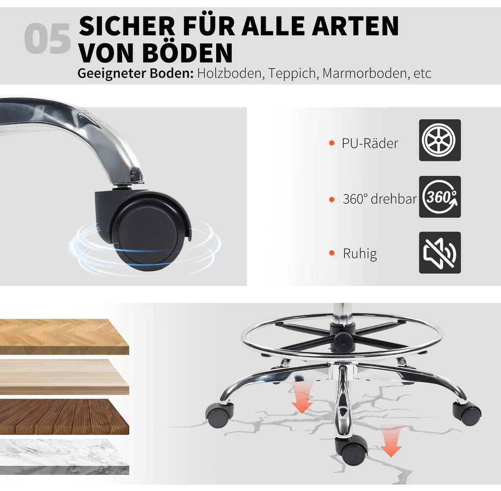 HOMCOM Καρέκλα σχεδίασης με οσφυϊκή υποστήριξη, ρυθμιζόμενο ύψος, περιστρεφόμενη, για οικιακό γραφείο, στούντιο, καλλιτεχνικά έργα, μαύρο