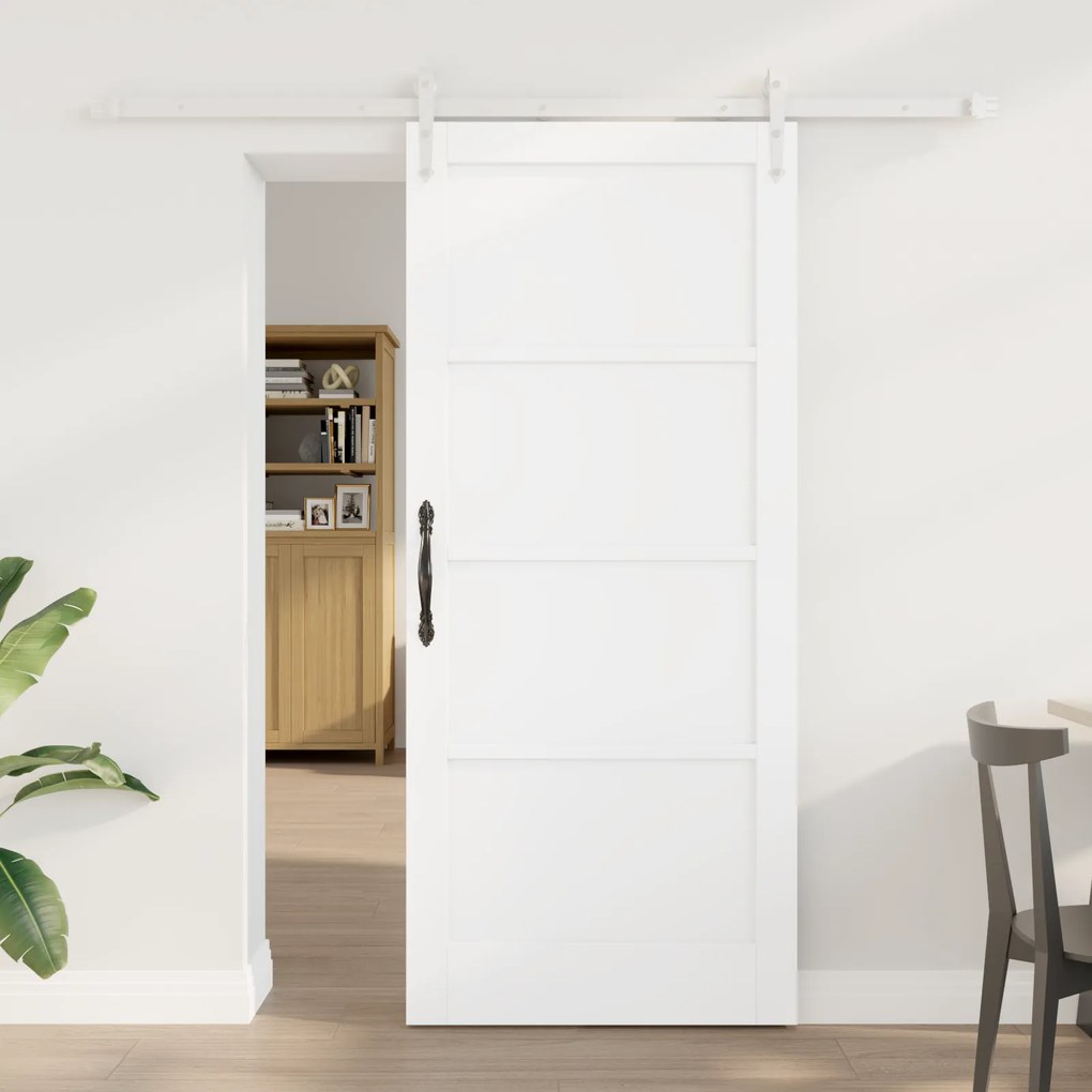 vidaXL Συρόμενη Πόρτα με Σετ Εξαρτημάτων Λευκή 78x202 εκ. Στερεό Ξύλο Πεύκο
