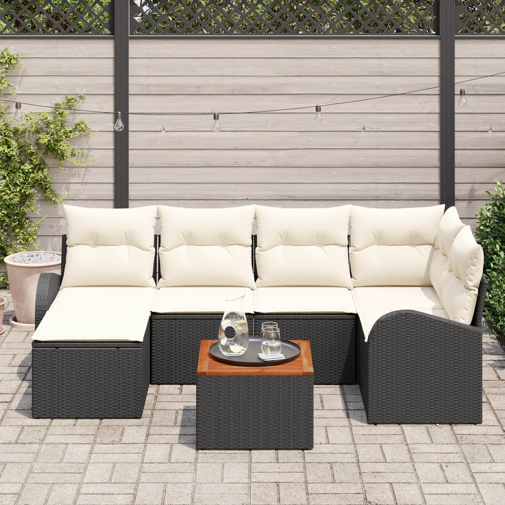 vidaXL Σετ Σαλονιού Κήπου 7 pcs Μαύρος, λευκός Μεγάλο Πολυράτανα, Ξύλο