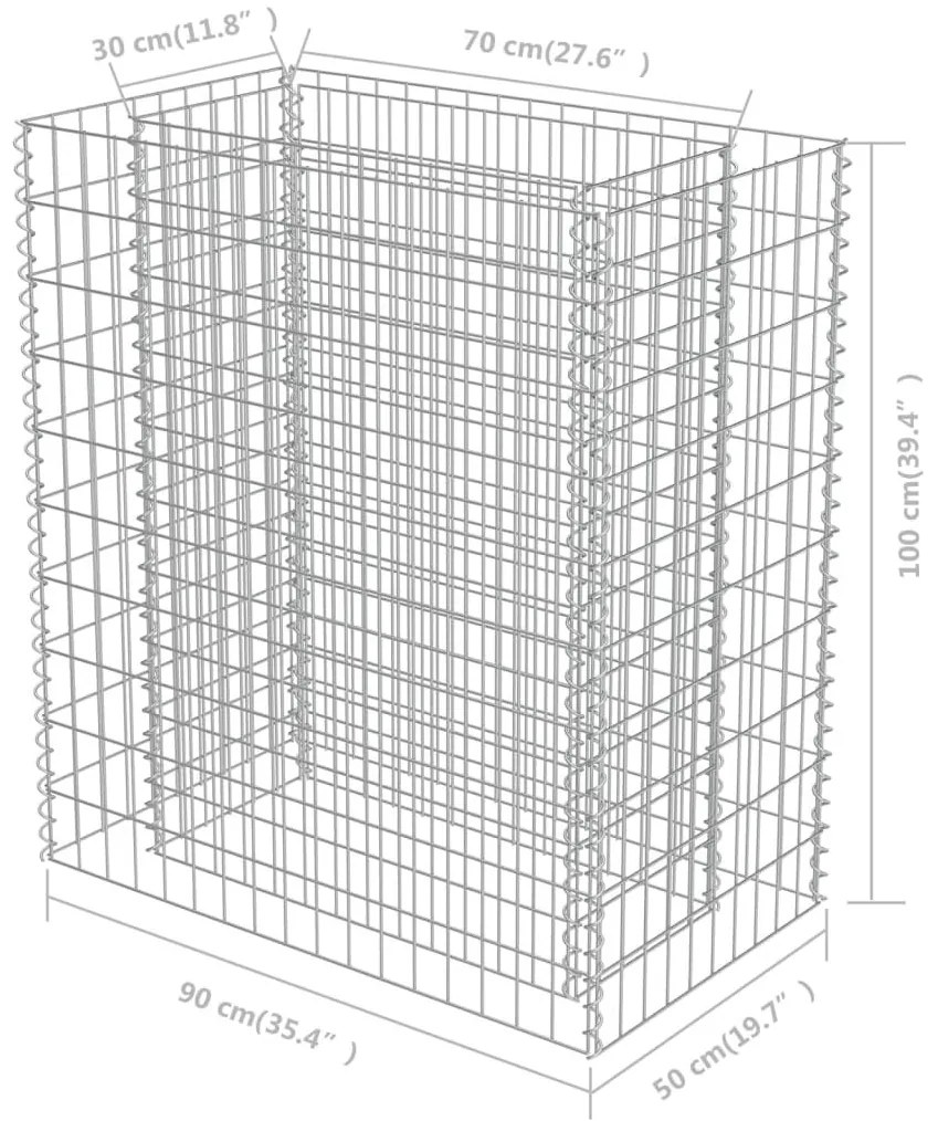 Συρματοκιβώτιο-Γλάστρα Υπερυψωμένη 90x50x100 εκ. Γαλβ. Χάλυβας - Ασήμι