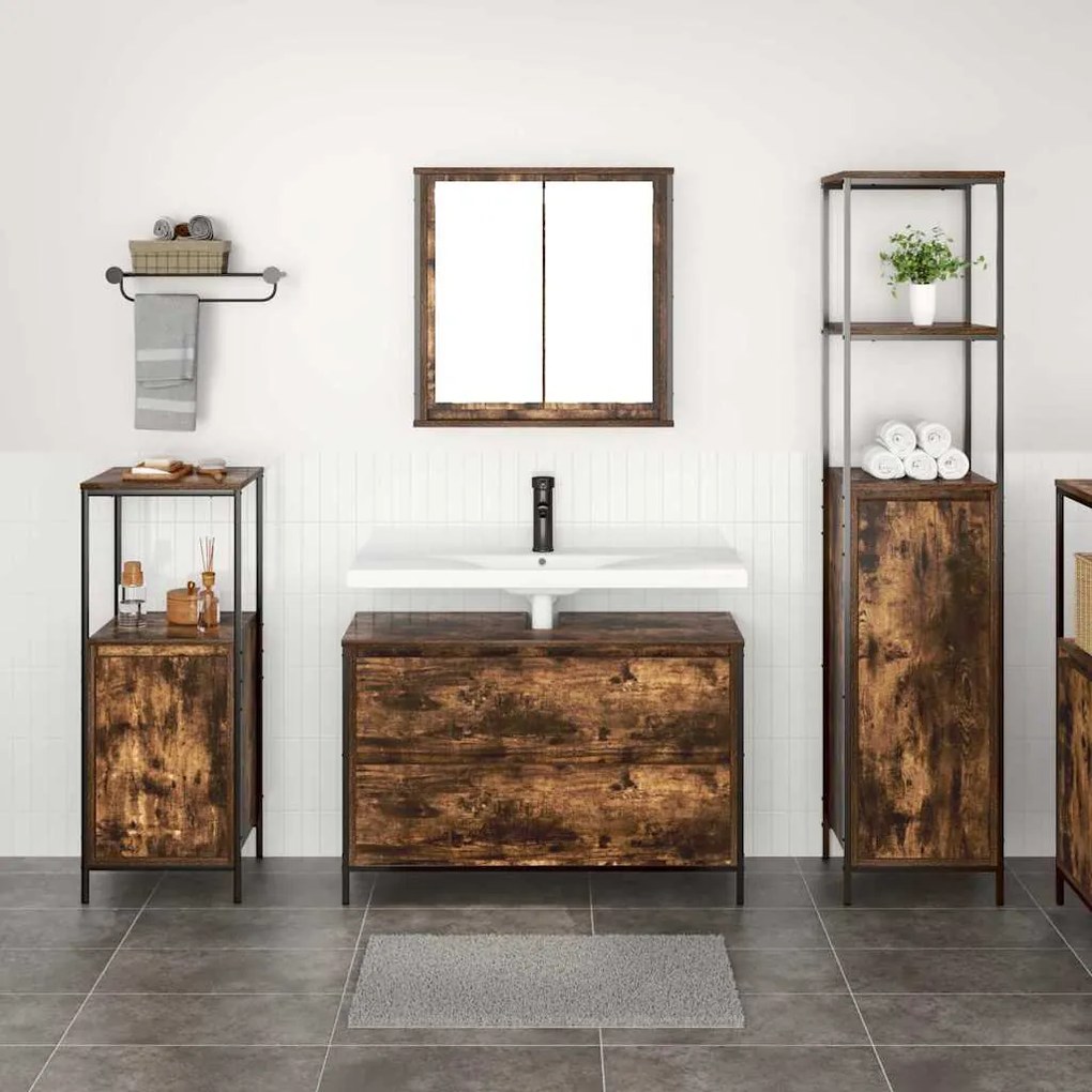 vidaXL Σετ Επίπλων Μπάνιου 3 pcs Καπνιστή δρυς 90 x 34.5 x 60 εκ