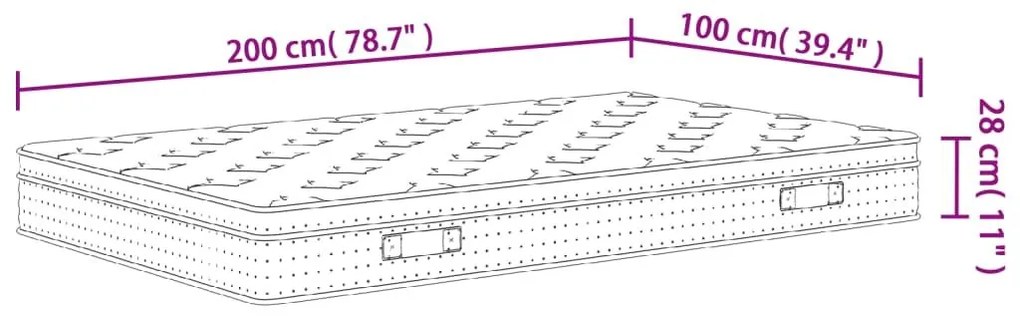 Στρώμα με Pocket Springs Μεσαία Σκληρότητα 100x200 εκ. - Λευκό