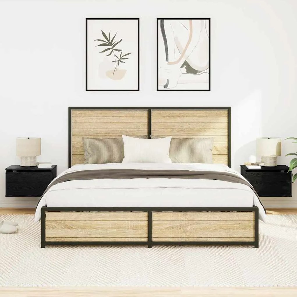 vidaXL Τοίχου κομοδίνο με συρτάρι 2 pcs Μαύρη δρυς 50 x 36 x 30 εκ