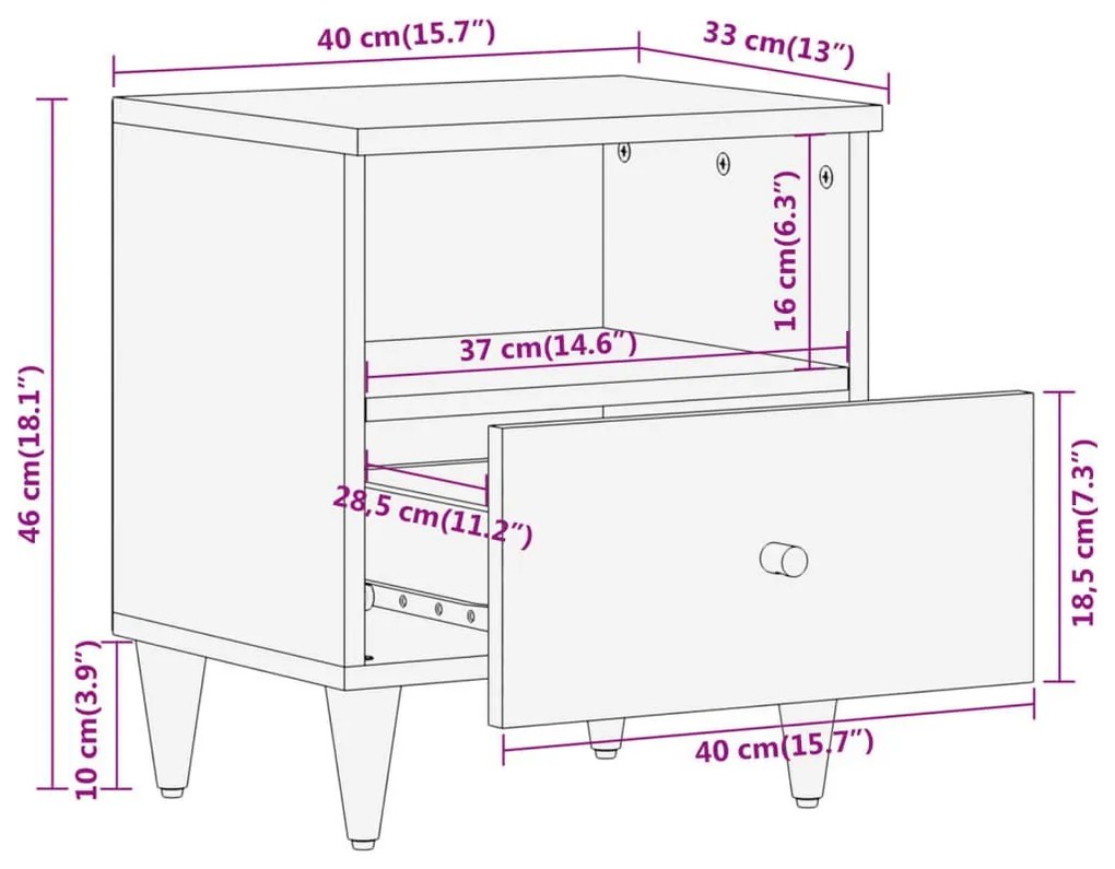 Κομοδίνο 40 x 33 x 46 εκ. από Μασίφ Ξύλο Μάνγκο - Καφέ