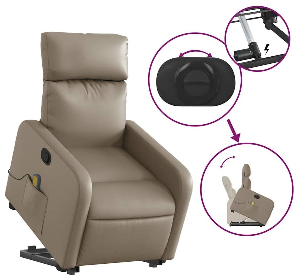 vidaXL Πολυθρόνα Μασάζ Ανακλινόμενη με Ανύψωση Καπουτσίνο Συνθ. Δέρμα