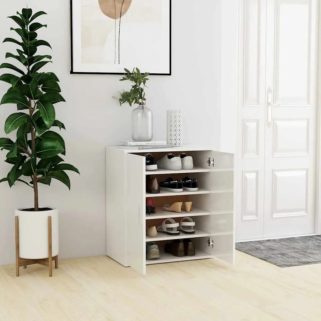 vidaXL Παπουτσοθήκη Γυαλιστερό Λευκό 60 x 35 x 70 εκ. από Επεξ. Ξύλο