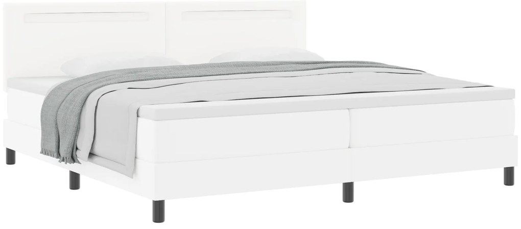 vidaXL Κρεβάτι με Στρώμα Box Spring σε Λευκό, 200 x 200 cm, από Τεχνητό Δέρμα