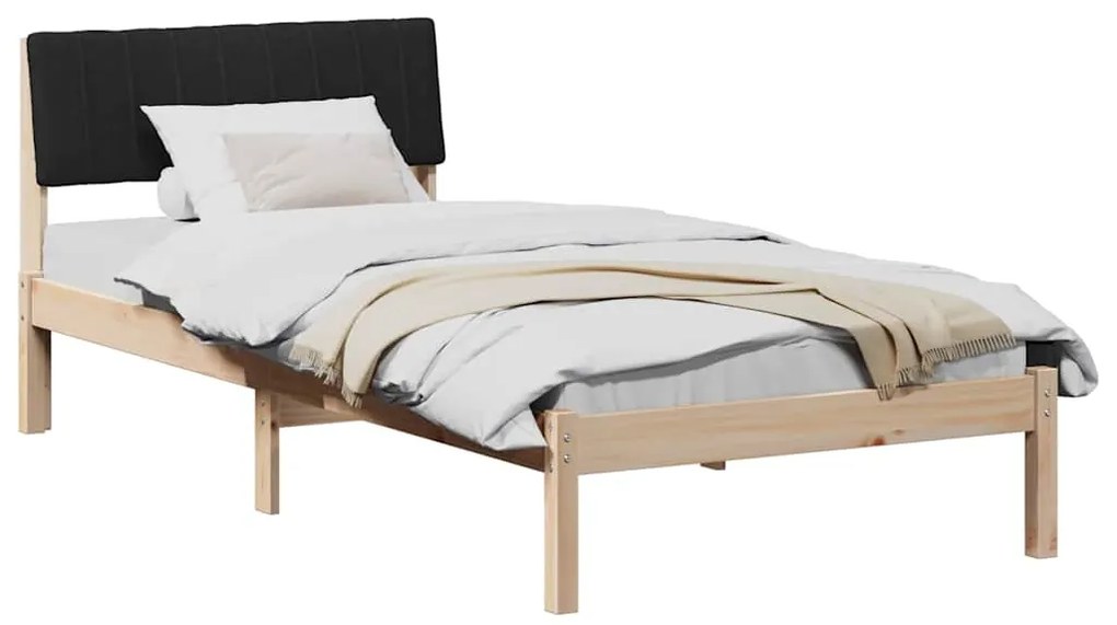 vidaXL Σκελετός Κρεβατιού Καφέ και μαύρο 90 x 190 cm Μασίφ ξύλο πεύκου