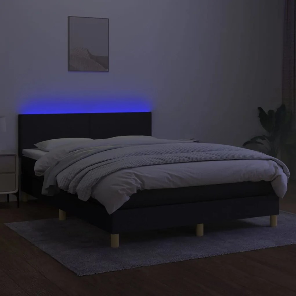 vidaXL Κρεβάτι Boxspring με Στρώμα &amp; LED Μαύρο 140x190 εκ. Υφασμάτινο