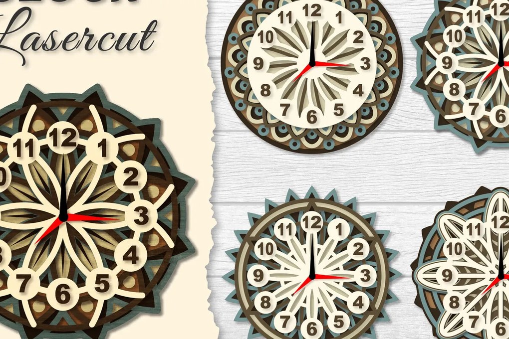 Intra απο ξύλο plywood 3mm-4mm πάχος - Ρολόι Mandala Lasercut BNDLES Δίασταση 30x30 cm INTRAFABR-120626437