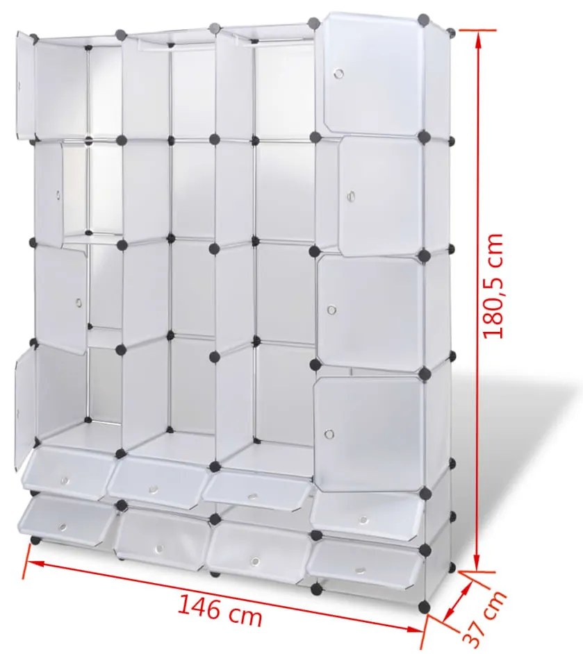 vidaXL Ντουλάπα Σπονδυλωτή 18 Τμήματα Άσπρη 37 x 146 x 180,5 εκ
