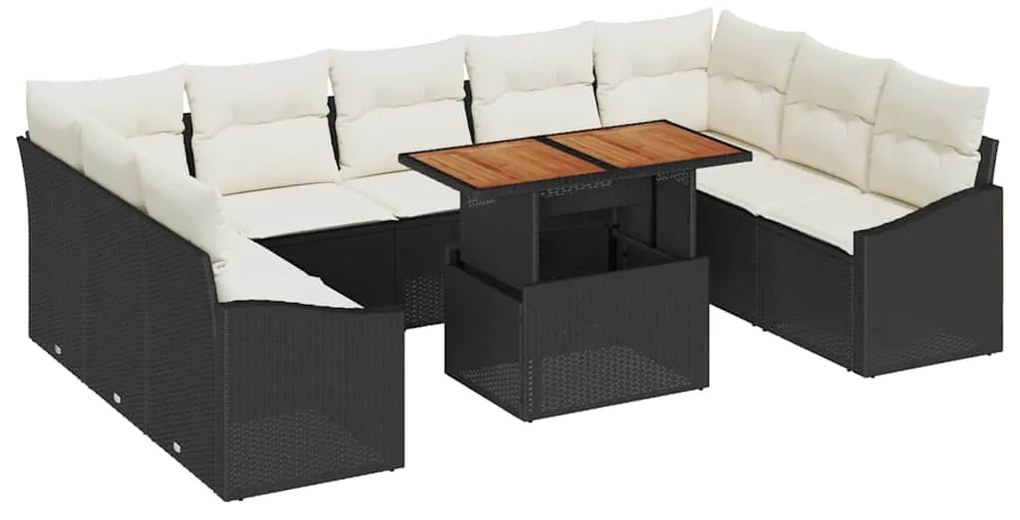vidaXL Σέτ φαγητού για κήπο 10 pcs Μαύρο, Κρέμα 100 x 55 x 73 εκ