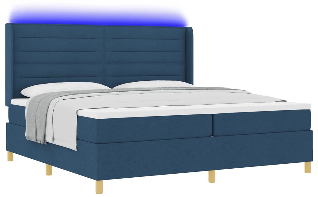 vidaXL κρεβάτι Box Spring με στρώμα & LED μπλε 200x200 εκ. υφάσματος