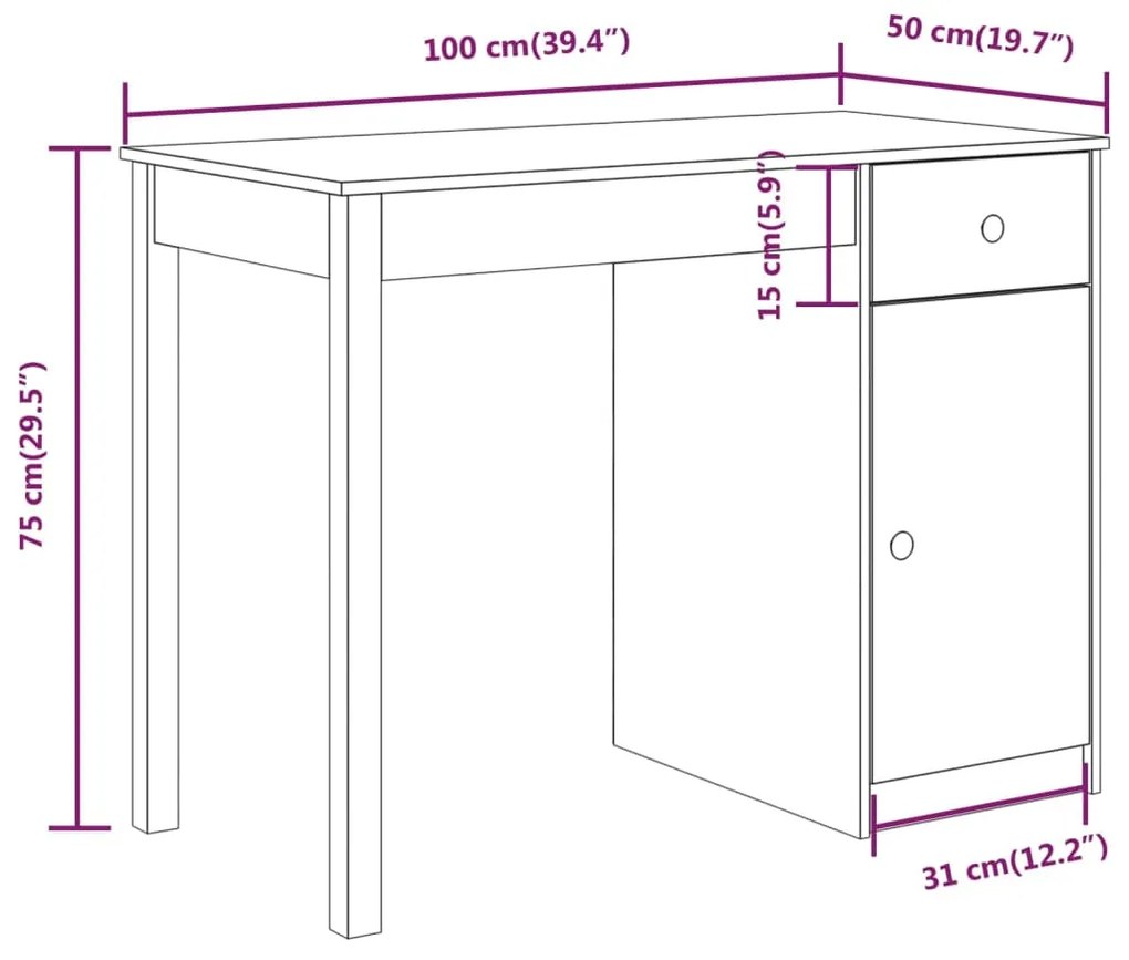 ΓΡΑΦΕΙΟ ΛΕΥΚΟ 100 X 50 X 75 ΕΚ. ΑΠΟ ΜΑΣΙΦ ΞΥΛΟ ΠΕΥΚΟΥ 814630